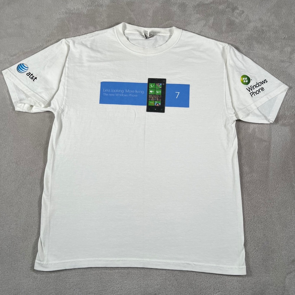 Vintage Windows Phone 7 Promo T-Shirt Mens Size Medium AT&T Microsoft Tech White